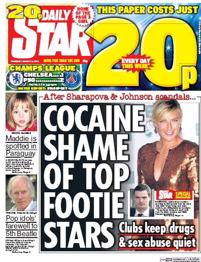 Daily Star Newspaper Front Page (UK) for 10 March 2016