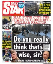 Daily Star (UK) Newspaper Front Page for 10 March 2022