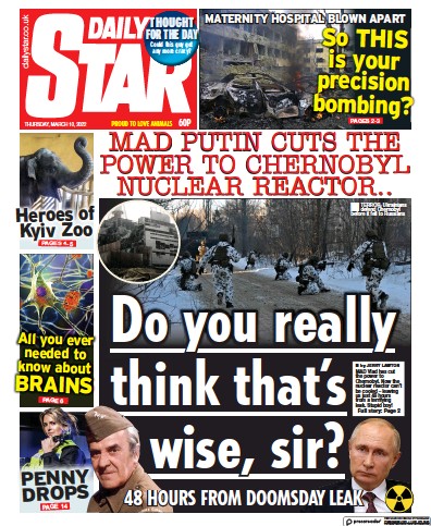 Daily Star Newspaper Front Page (UK) for 10 March 2022