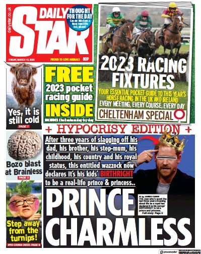 Daily Star Newspaper Front Page (UK) for 10 March 2023