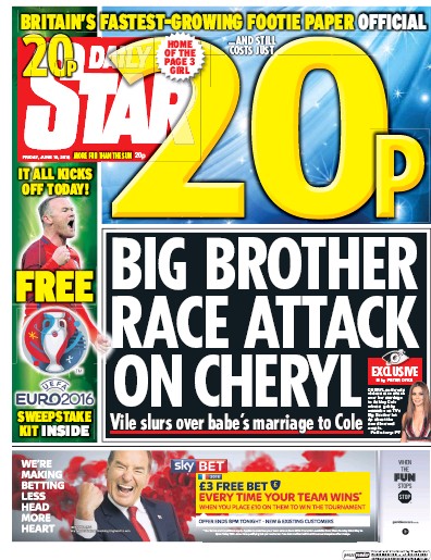 Daily Star Newspaper Front Page (UK) for 10 June 2016