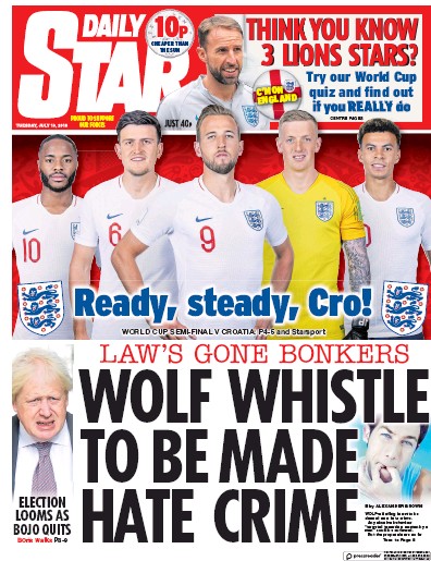 Daily Star Newspaper Front Page (UK) for 10 July 2018