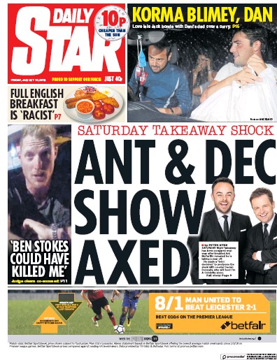 Daily Star Newspaper Front Page (UK) for 10 August 2018