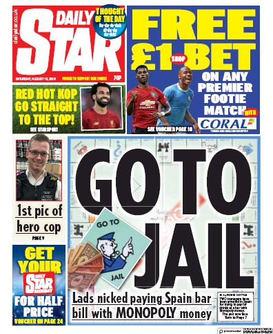 Daily Star Newspaper Front Page (UK) for 10 August 2019