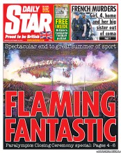 Daily Star (UK) Newspaper Front Page for 10 September 2012