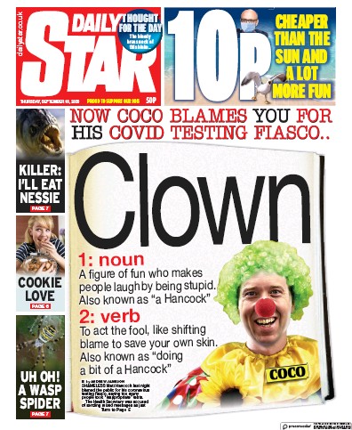 Daily Star Newspaper Front Page (UK) for 10 September 2020