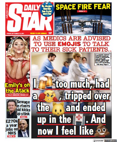 Daily Star Newspaper Front Page (UK) for 10 September 2021