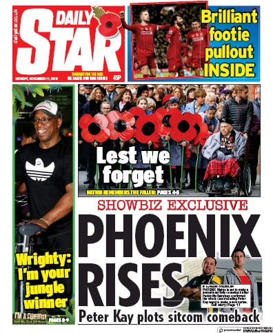 Daily Star Newspaper Front Page (UK) for 11 November 2019