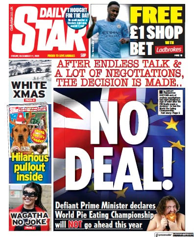 Daily Star Newspaper Front Page (UK) for 11 December 2020