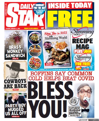 Daily Star Newspaper Front Page (UK) for 11 January 2022