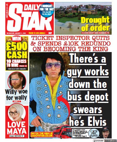 Daily Star Newspaper Front Page (UK) for 11 January 2023