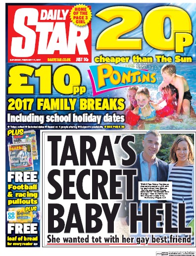 Daily Star Newspaper Front Page (UK) for 11 February 2017