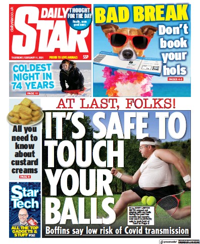 Daily Star Newspaper Front Page (UK) for 11 February 2021