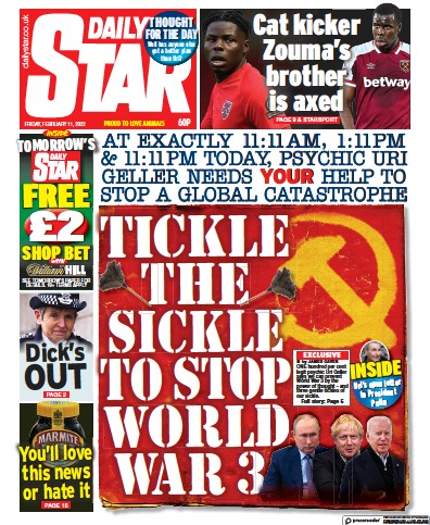 Daily Star Newspaper Front Page (UK) for 11 February 2022
