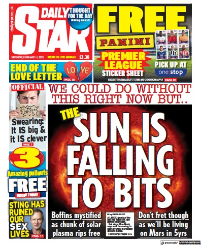 Daily Star Newspaper Front Page (UK) for 11 February 2023