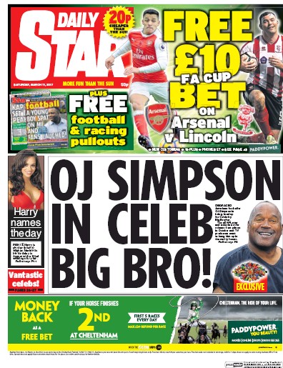 Daily Star Newspaper Front Page (UK) for 11 March 2017