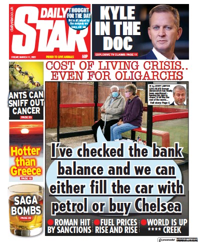 Daily Star Newspaper Front Page (UK) for 11 March 2022