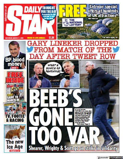 Daily Star Newspaper Front Page (UK) for 11 March 2023