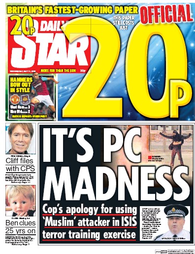 Daily Star Newspaper Front Page (UK) for 11 May 2016