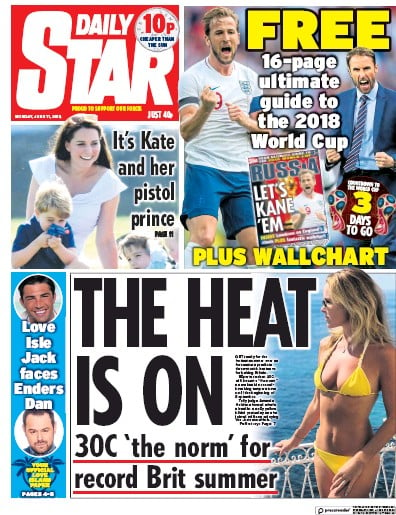 Daily Star Newspaper Front Page (UK) for 11 June 2018