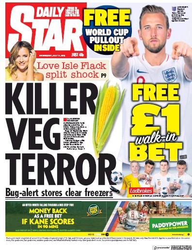Daily Star Newspaper Front Page (UK) for 11 July 2018