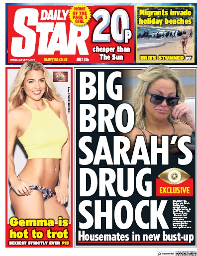 Daily Star Newspaper Front Page (UK) for 11 August 2017