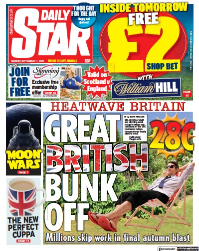 Daily Star Newspaper Front Page (UK) for 11 September 2023