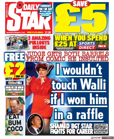 Daily Star Newspaper Front Page (UK) for 12 November 2022