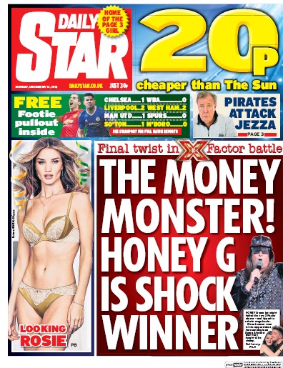Daily Star Newspaper Front Page (UK) for 12 December 2016