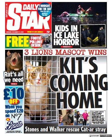 Daily Star Newspaper Front Page (UK) for 12 December 2022