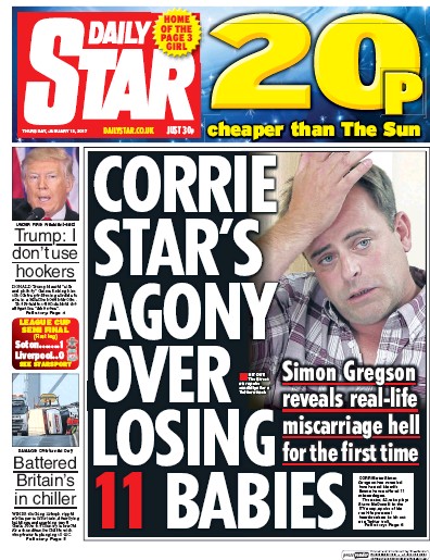 Daily Star Newspaper Front Page (UK) for 12 January 2017