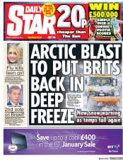 Daily Star (UK) Newspaper Front Page for 12 January 2018