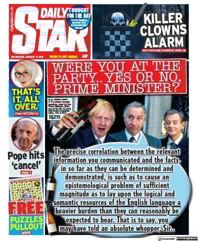 Daily Star Newspaper Front Page (UK) for 12 January 2022