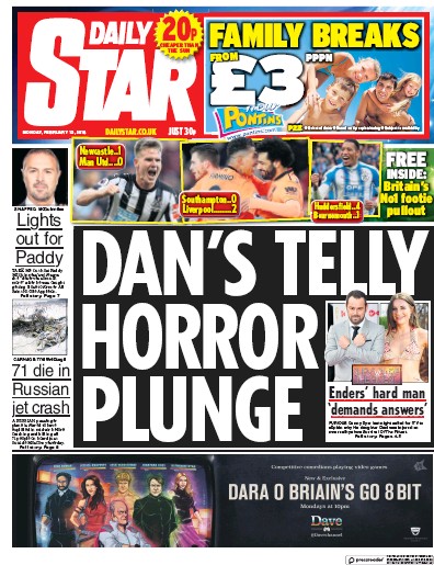 Daily Star Newspaper Front Page (UK) for 12 February 2018