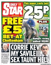 Daily Star (UK) Newspaper Front Page for 12 March 2013