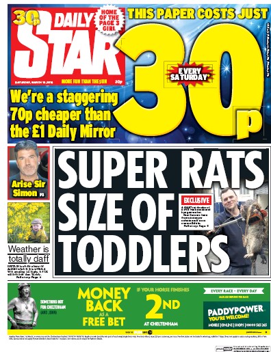 Daily Star Newspaper Front Page (UK) for 12 March 2016