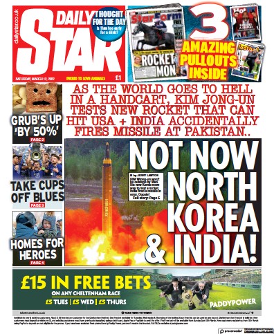 Daily Star Newspaper Front Page (UK) for 12 March 2022