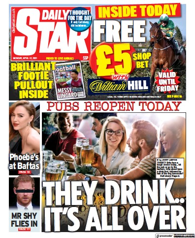 Daily Star Newspaper Front Page (UK) for 12 April 2021