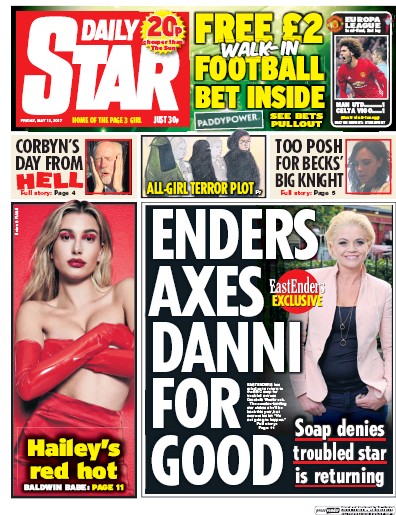 Daily Star Newspaper Front Page (UK) for 12 May 2017