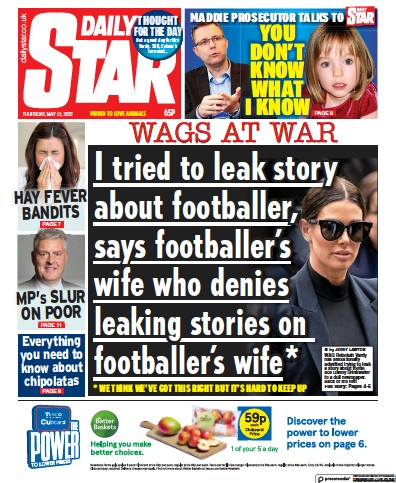 Daily Star Newspaper Front Page (UK) for 12 May 2022