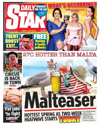 Daily Star Newspaper Front Page (UK) for 12 May 2025