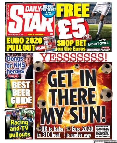 Daily Star Newspaper Front Page (UK) for 12 June 2021
