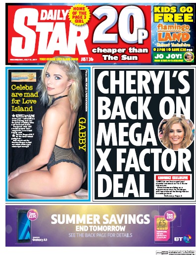 Daily Star Newspaper Front Page (UK) for 12 July 2017