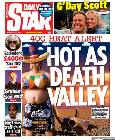Daily Star Newspaper Front Page (UK) for 12 July 2022