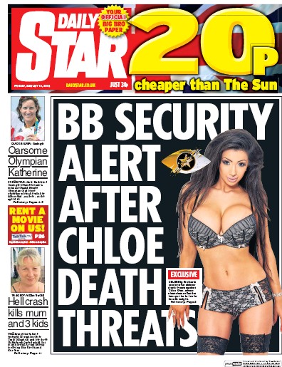 Daily Star Newspaper Front Page (UK) for 12 August 2016