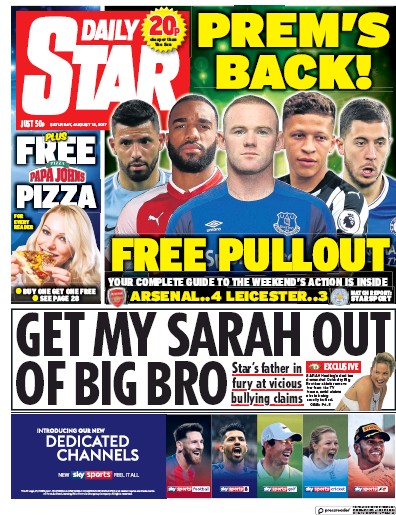 Daily Star Newspaper Front Page (UK) for 12 August 2017