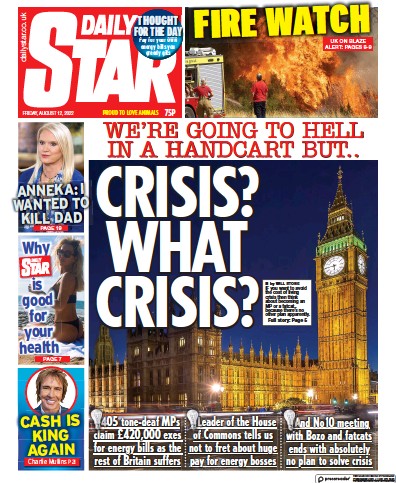 Daily Star Newspaper Front Page (UK) for 12 August 2022