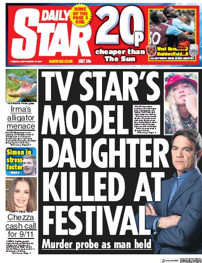 Daily Star Newspaper Front Page (UK) for 12 September 2017