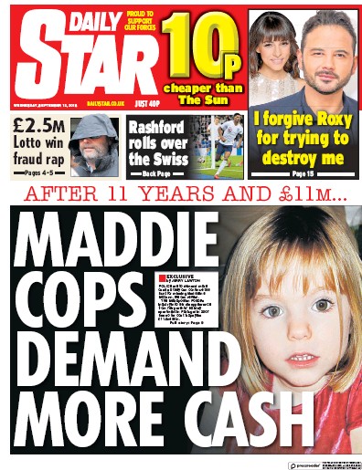 Daily Star Newspaper Front Page (UK) for 12 September 2018