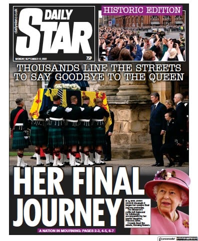 Daily Star Newspaper Front Page (UK) for 12 September 2022